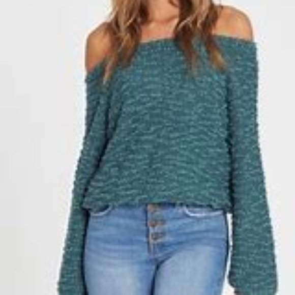 Billabong Off The Beat Sweater Texture Knit Off The Shoulder Bell Sleeves - Picture 5 of 6